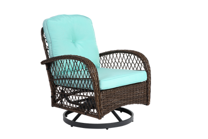 3 Pieces Outdoor Swivel Rocker Patio Chairs, 360 Degree Rocking Patio Conversation Set with Thickened Cushions and Glass Coffee Table for Backyard, Blue