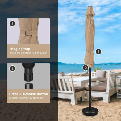 9FT Outdoor Patio Umbrella Table Market Umbrella with Push Button Tilt and Crank, 8 Sturdy Ribs, UV Protection Waterproof for Garden, Lawn, Deck, Backyard, Pool,Tan