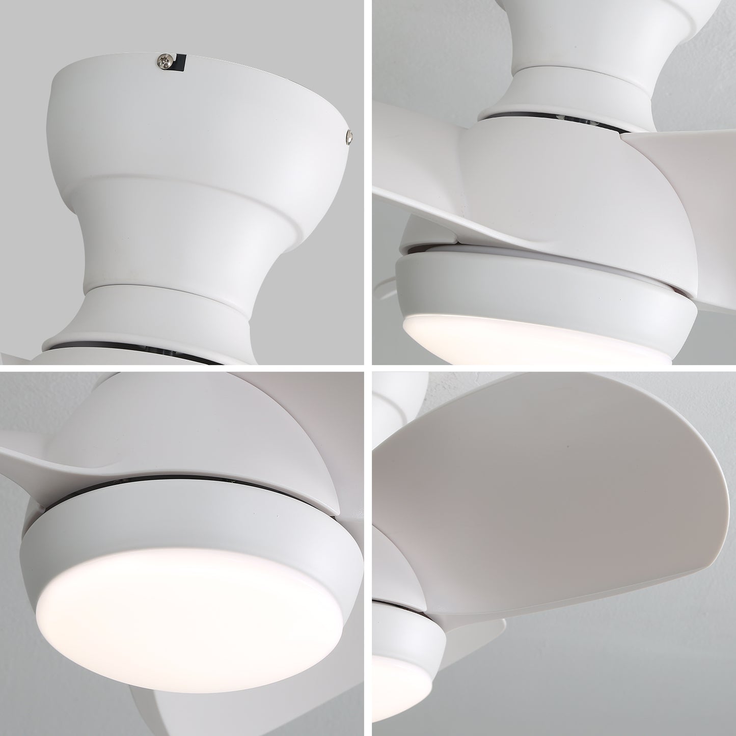 23 Inch Indoor Ceiling Fan With 3 Color Dimmable 3 ABS Blades Remote Control Reversible DC Motor White With 18W Led Light