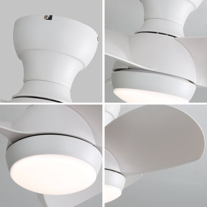 23 Inch Indoor Ceiling Fan With 3 Color Dimmable 3 ABS Blades Remote Control Reversible DC Motor White With 18W Led Light