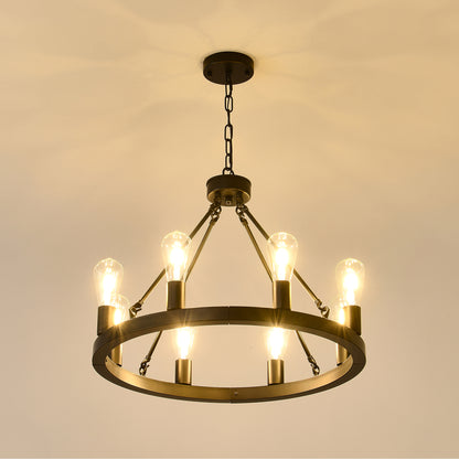 8-Light (No Bulbs) Matte Black Wagon Wheel Chandelier Farmhouse Modern Small Round Chandelier for Living Room Kitchen Island Foyer Hallway Entryway Bedroom Dining Room Light Fixture Ceiling Hanging