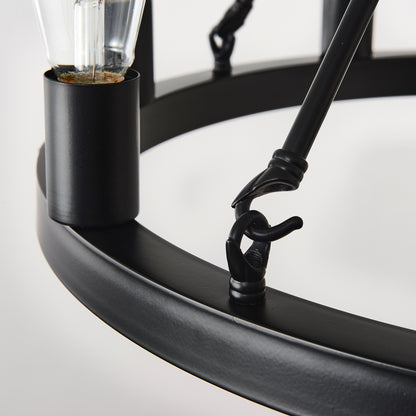 8-Light (No Bulbs) Matte Black Wagon Wheel Chandelier Farmhouse Modern Small Round Chandelier for Living Room Kitchen Island Foyer Hallway Entryway Bedroom Dining Room Light Fixture Ceiling Hanging