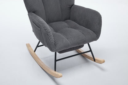 Modern Nursery Rocking Chair, Upholstered Glider Chair with High Backrest, Rocker Accent Armchair with Solid Wood Legs for Nursery Bedroom Living Room DARK GRAY