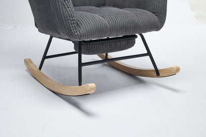 Modern Nursery Rocking Chair, Upholstered Glider Chair with High Backrest, Rocker Accent Armchair with Solid Wood Legs for Nursery Bedroom Living Room DARK GRAY