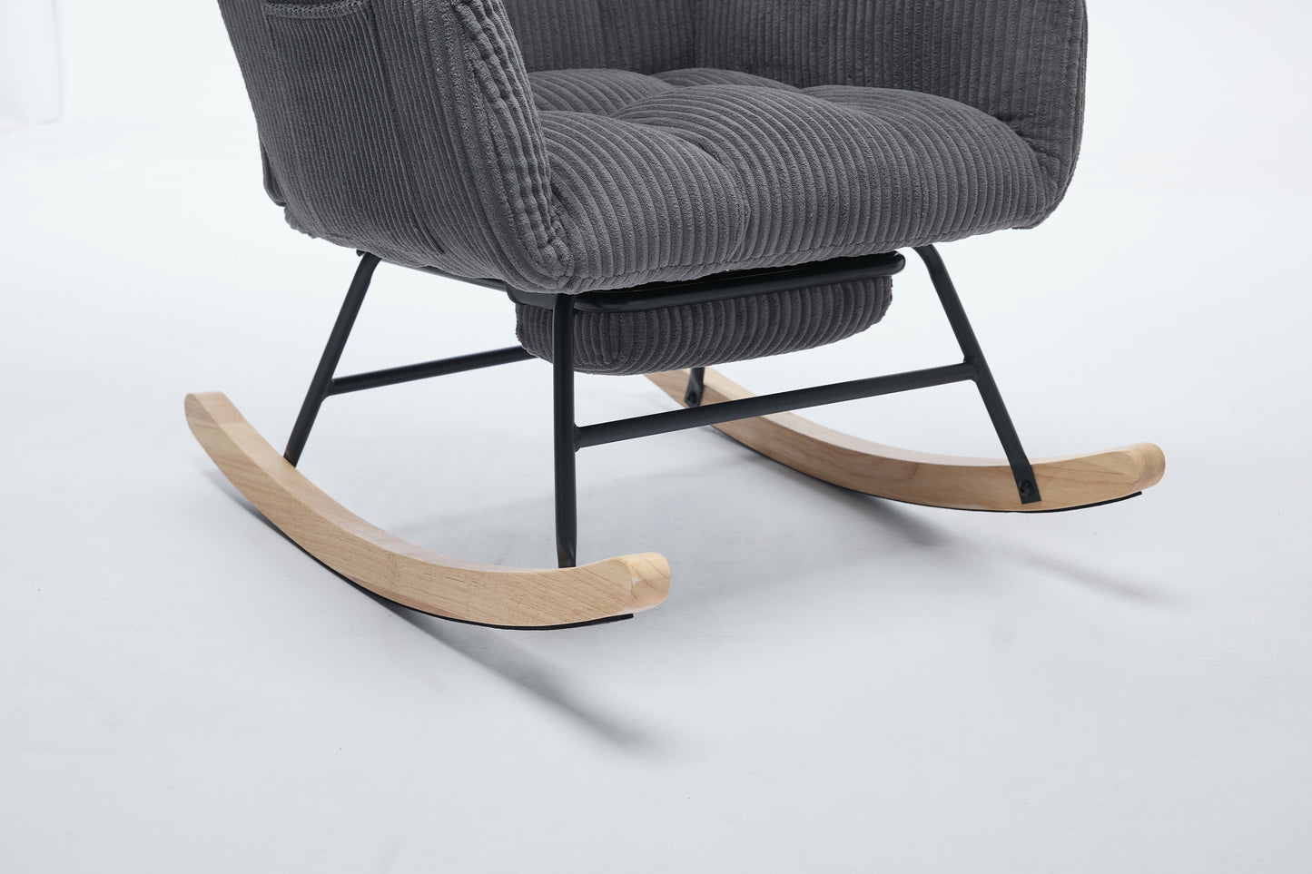 Modern Nursery Rocking Chair, Upholstered Glider Chair with High Backrest, Rocker Accent Armchair with Solid Wood Legs for Nursery Bedroom Living Room DARK GRAY