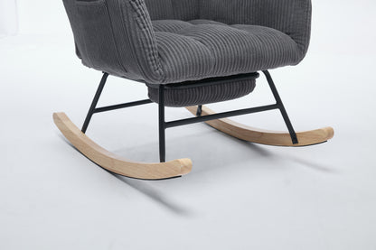 Modern Nursery Rocking Chair, Upholstered Glider Chair with High Backrest, Rocker Accent Armchair with Solid Wood Legs for Nursery Bedroom Living Room DARK GRAY