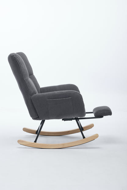 Modern Nursery Rocking Chair, Upholstered Glider Chair with High Backrest, Rocker Accent Armchair with Solid Wood Legs for Nursery Bedroom Living Room DARK GRAY