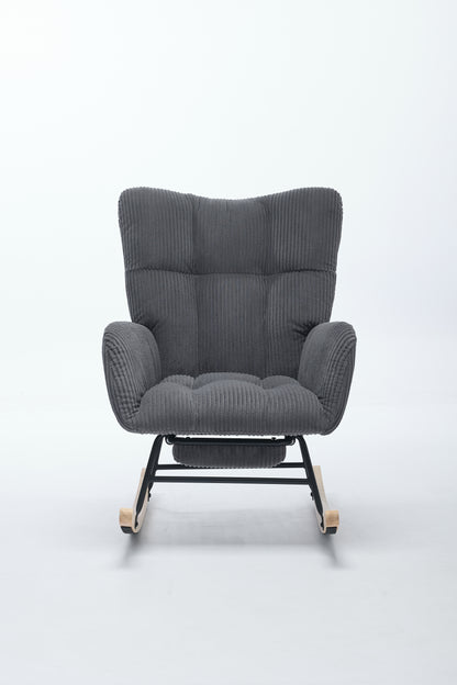 Modern Nursery Rocking Chair, Upholstered Glider Chair with High Backrest, Rocker Accent Armchair with Solid Wood Legs for Nursery Bedroom Living Room DARK GRAY