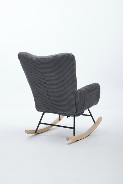 Modern Nursery Rocking Chair, Upholstered Glider Chair with High Backrest, Rocker Accent Armchair with Solid Wood Legs for Nursery Bedroom Living Room DARK GRAY