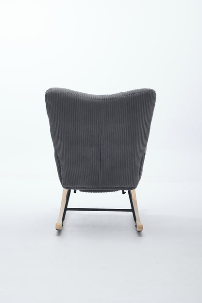 Modern Nursery Rocking Chair, Upholstered Glider Chair with High Backrest, Rocker Accent Armchair with Solid Wood Legs for Nursery Bedroom Living Room DARK GRAY