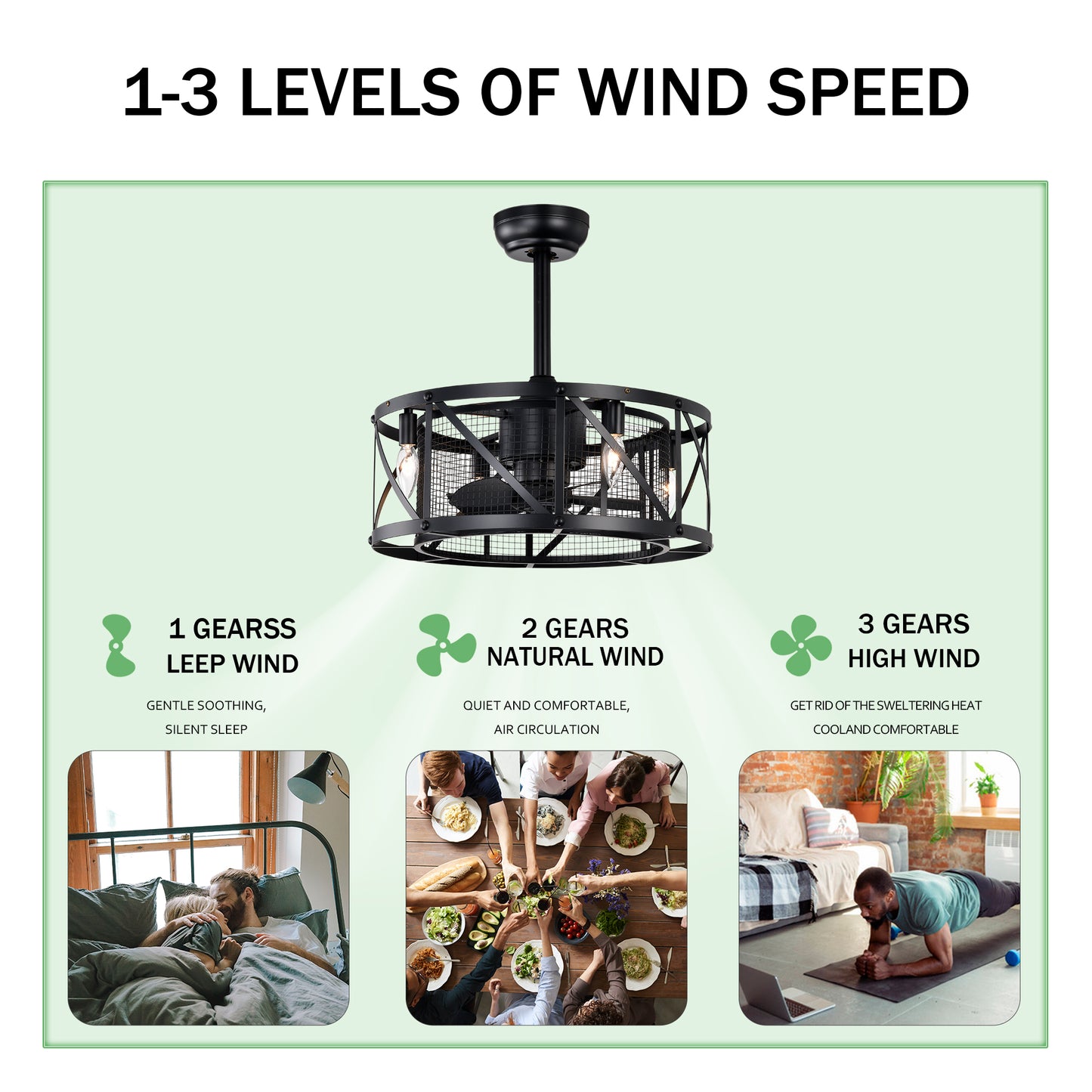 20''Industrial 5-Blade Ceiling Fan with remote control ,5 ABS Blades small size ceiling fan--Black Matte