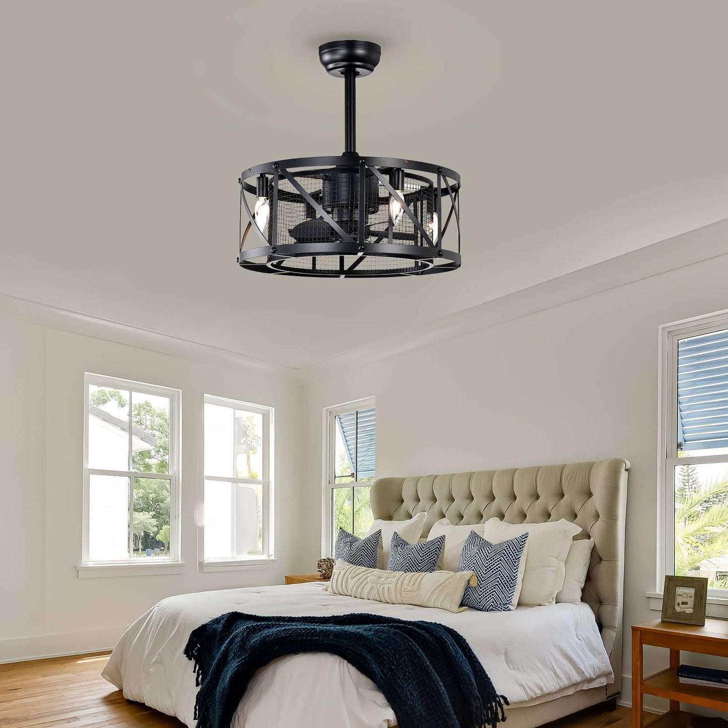 20''Industrial 5-Blade Ceiling Fan with remote control ,5 ABS Blades small size ceiling fan--Black Matte
