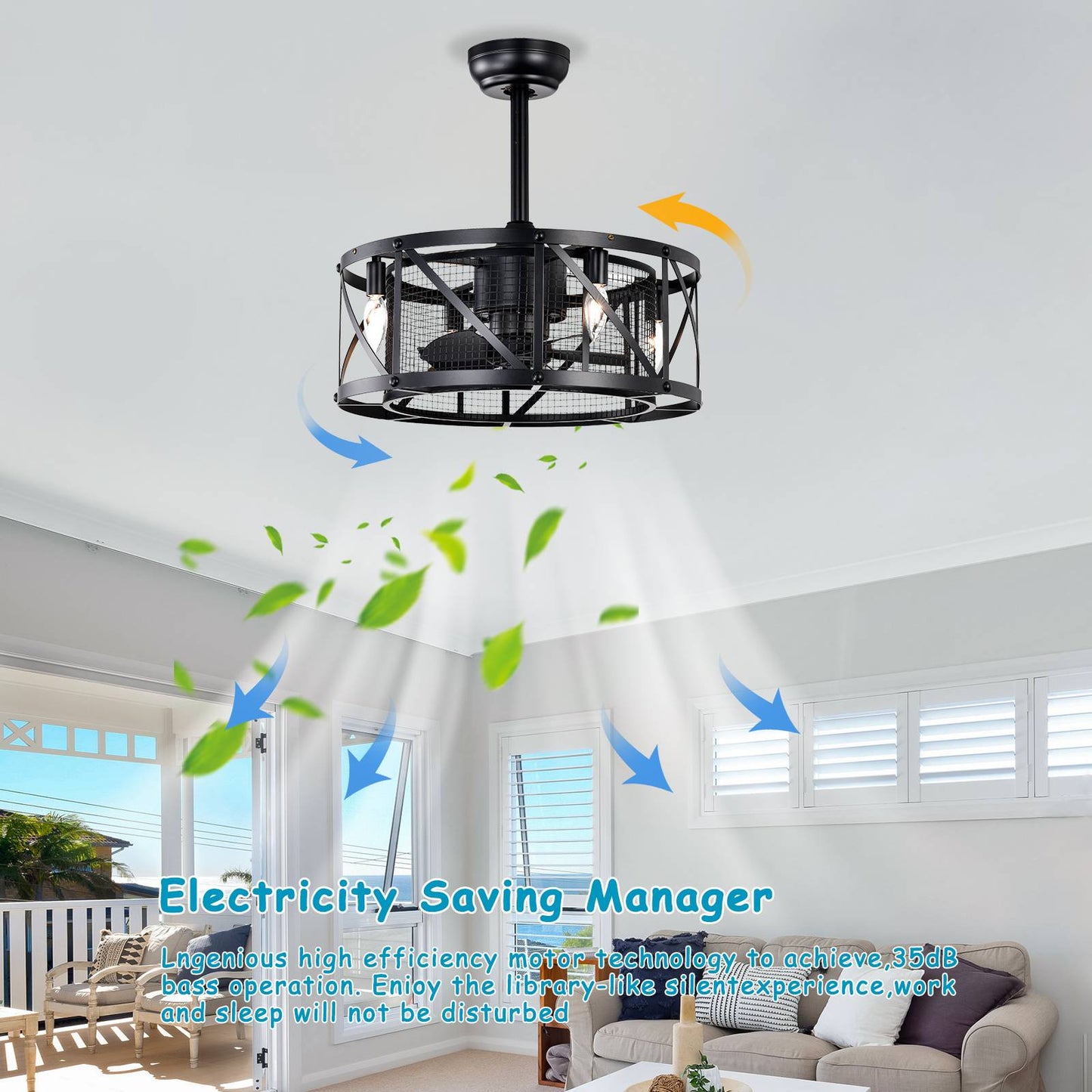 20''Industrial 5-Blade Ceiling Fan with remote control ,5 ABS Blades small size ceiling fan--Black Matte