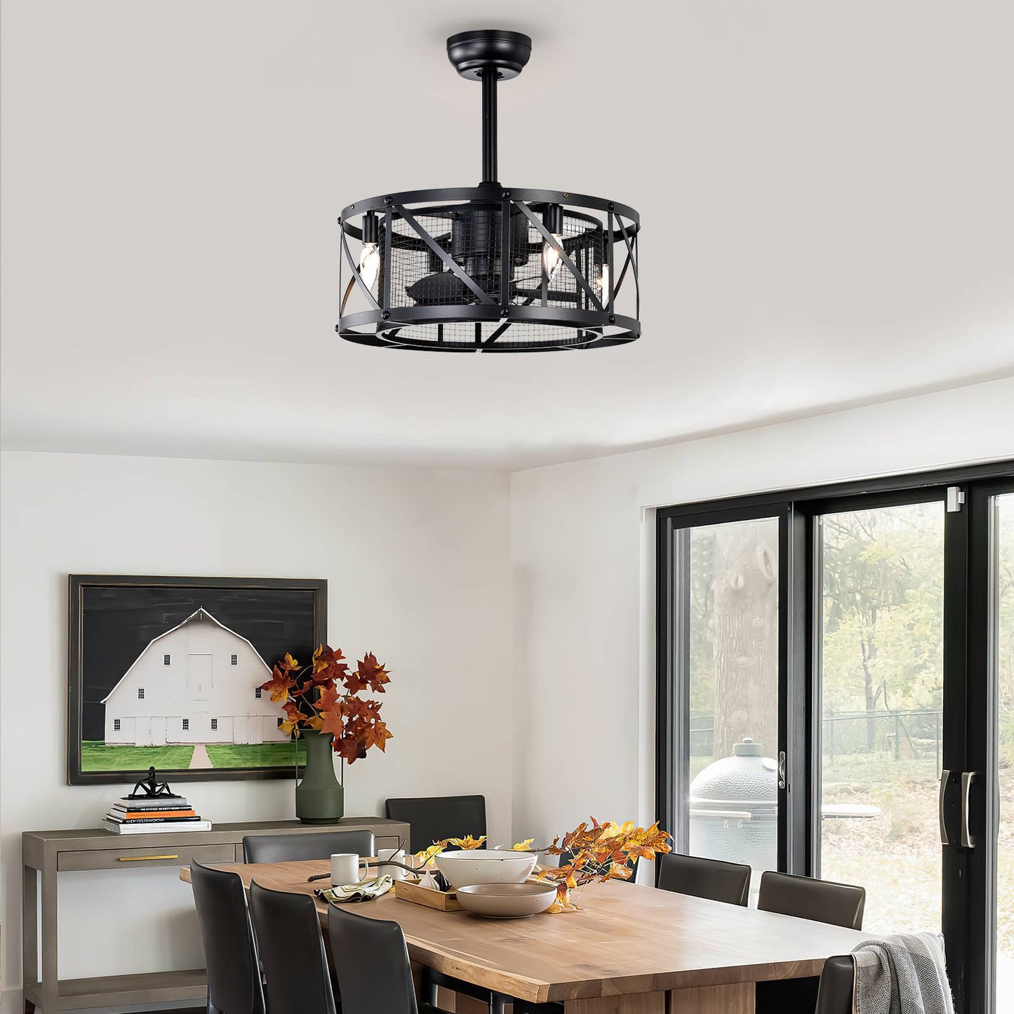 20''Industrial 5-Blade Ceiling Fan with remote control ,5 ABS Blades small size ceiling fan--Black Matte