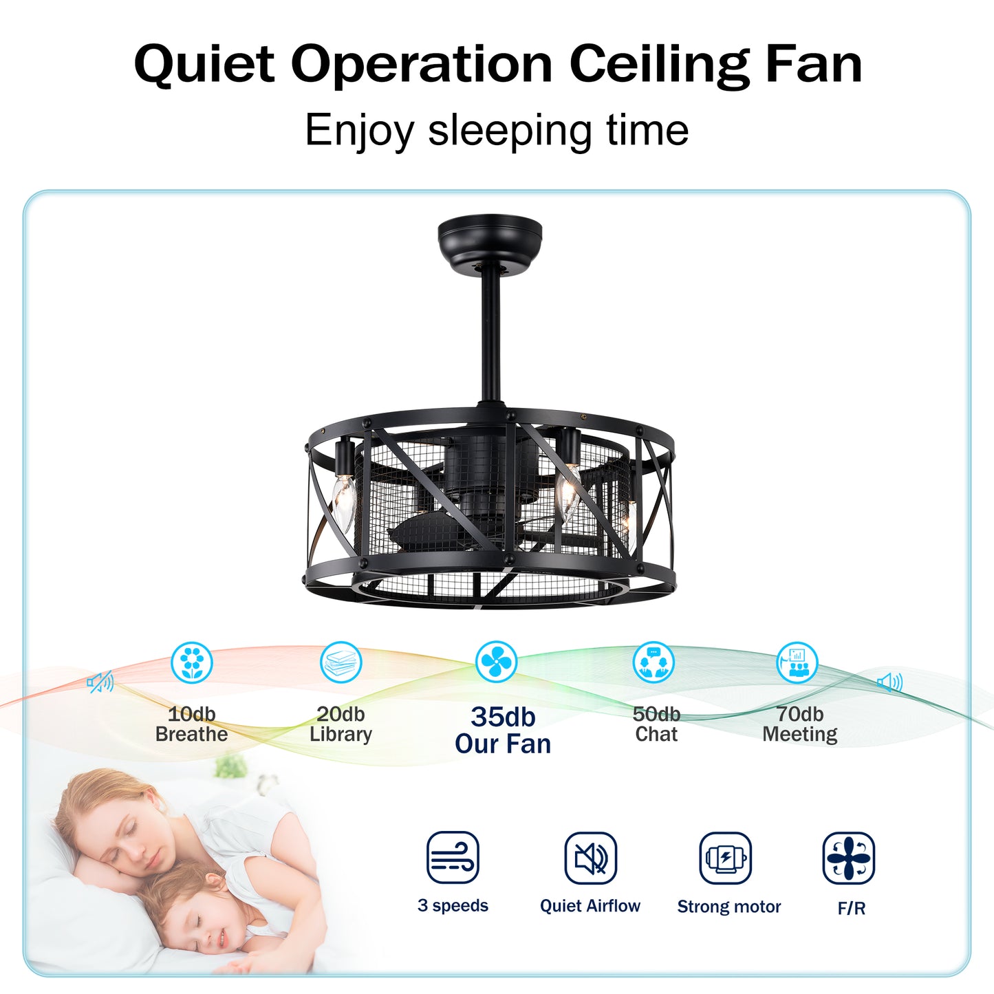 20''Industrial 5-Blade Ceiling Fan with remote control ,5 ABS Blades small size ceiling fan--Black Matte