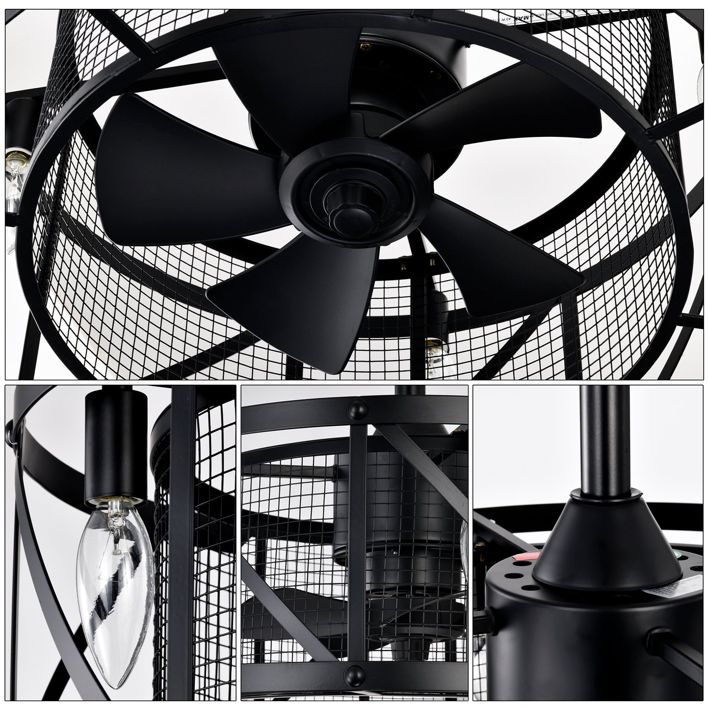 20''Industrial 5-Blade Ceiling Fan with remote control ,5 ABS Blades small size ceiling fan--Black Matte
