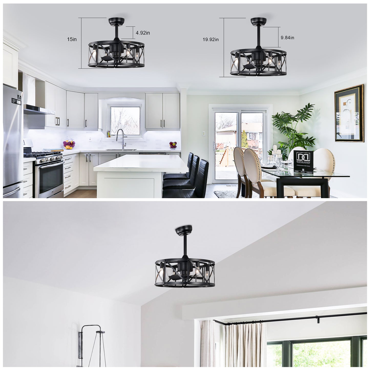 20''Industrial 5-Blade Ceiling Fan with remote control ,5 ABS Blades small size ceiling fan--Black Matte