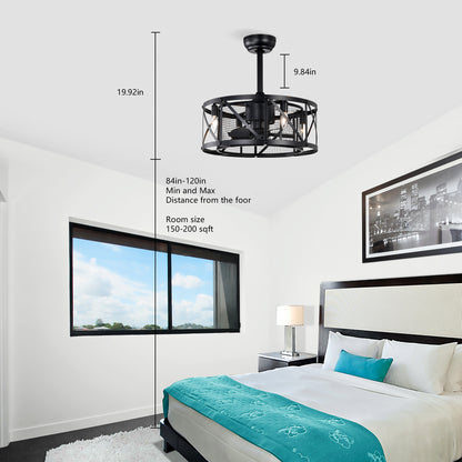 20''Industrial 5-Blade Ceiling Fan with remote control ,5 ABS Blades small size ceiling fan--Black Matte
