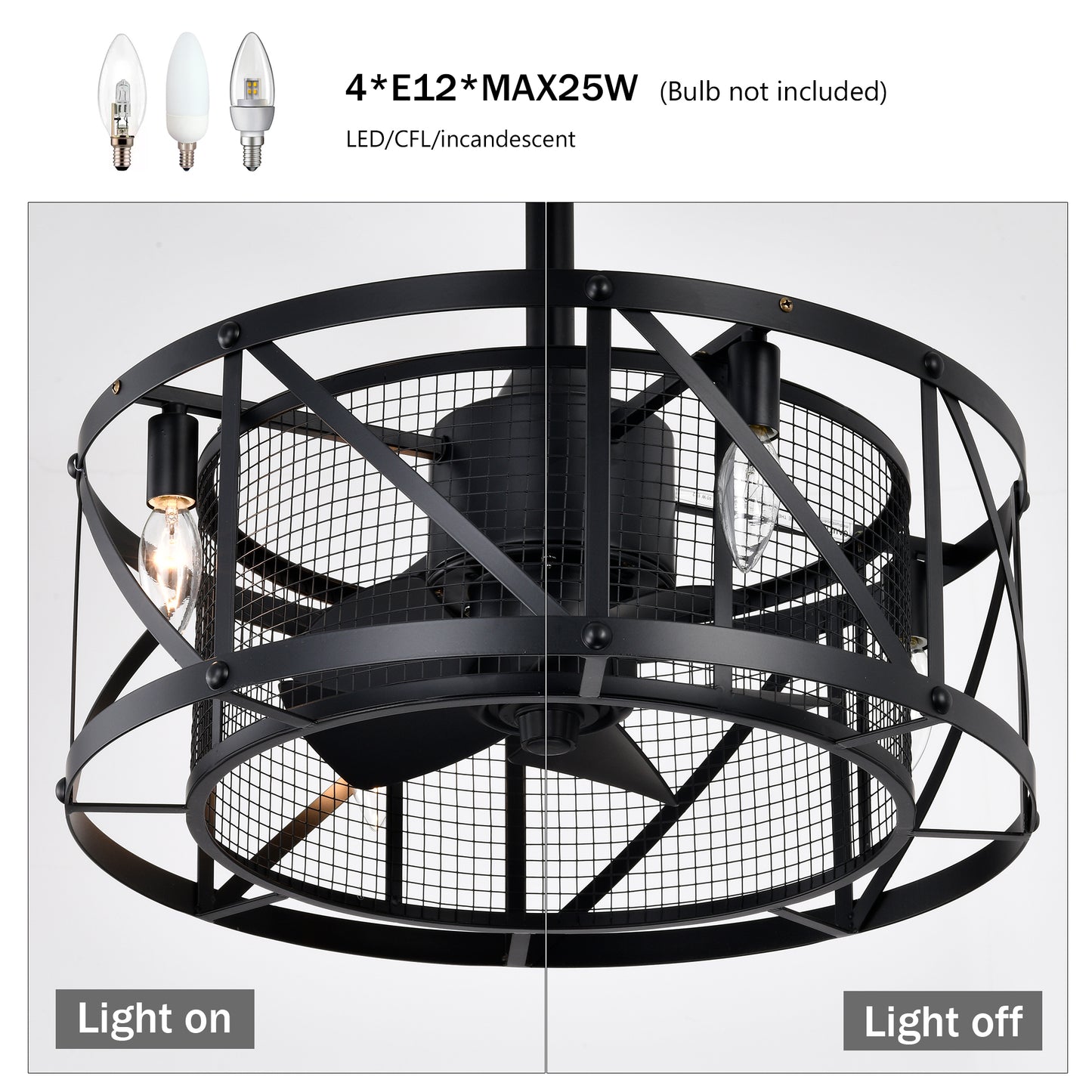 20''Industrial 5-Blade Ceiling Fan with remote control ,5 ABS Blades small size ceiling fan--Black Matte