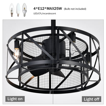 20''Industrial 5-Blade Ceiling Fan with remote control ,5 ABS Blades small size ceiling fan--Black Matte