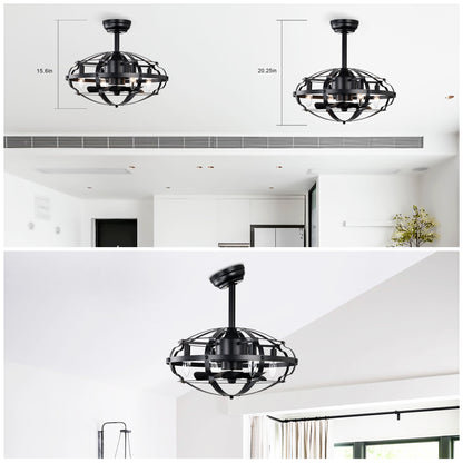 Hot Sell Industrial Ceiling Fan Light Kit for Living Room Bedroom Kitchen and Bladeless Caged Ceiling Fan with Lights