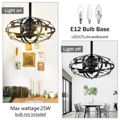 Hot Sell Industrial Ceiling Fan Light Kit for Living Room Bedroom Kitchen and Bladeless Caged Ceiling Fan with Lights