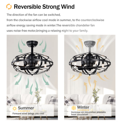 Hot Sell Industrial Ceiling Fan Light Kit for Living Room Bedroom Kitchen and Bladeless Caged Ceiling Fan with Lights