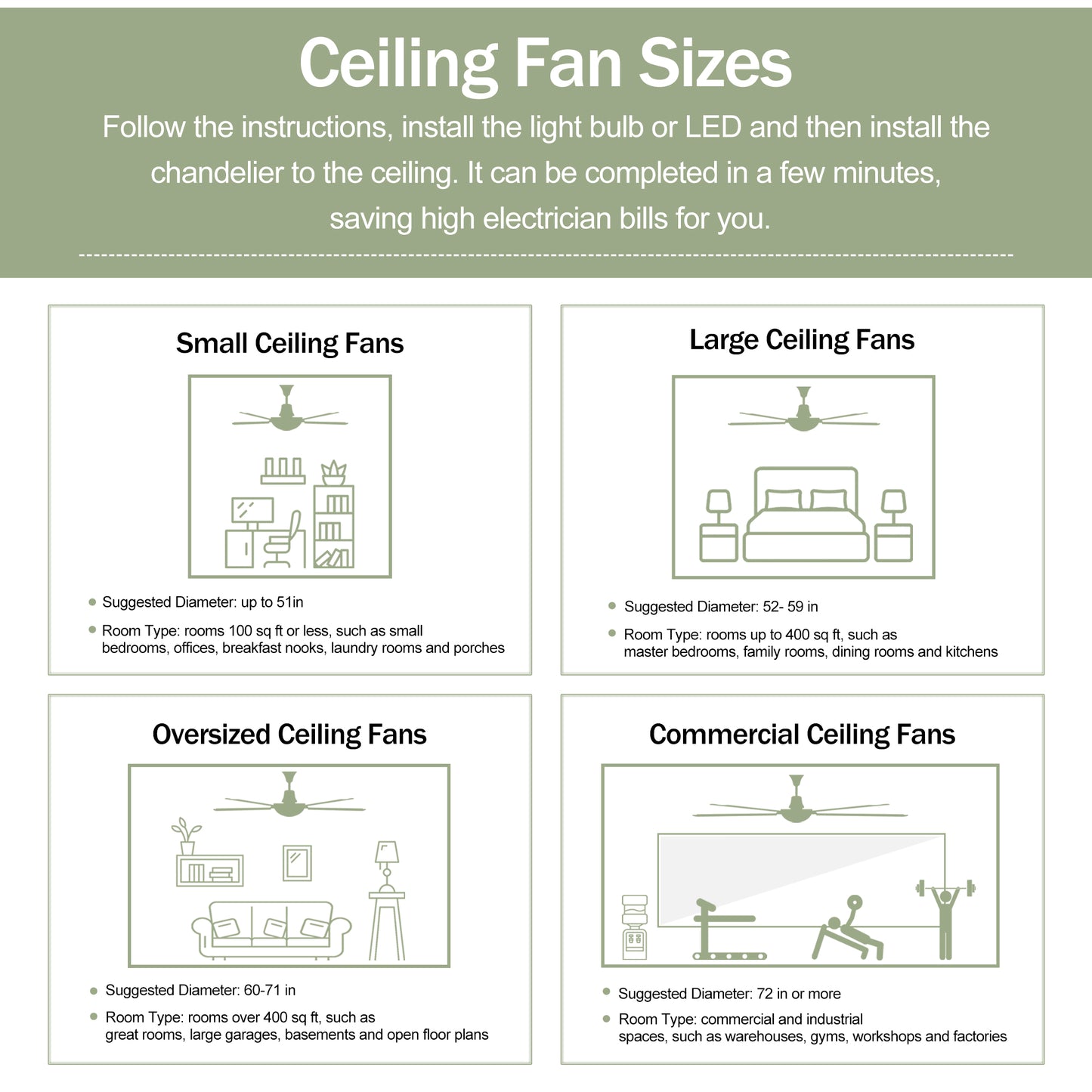 52" Solid Wood Blades Ceiling Fan With Light with Remote Control, Noiseless Reversible Motor, 6 Speed ,3 Color , for Patio Living Room, Bedroom, Indoor.(Stain nickel + Walnut )
