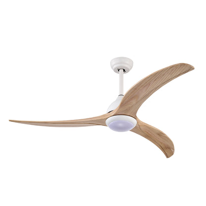 52" Ceiling Fan, Solid Wood Blades Ceiling Fan With Light with Remote Control, Noiseless Reversible Motor, 6 Speed ,3 Color ,for Patio Living Room, Bedroom,Indoor.(Matte White)