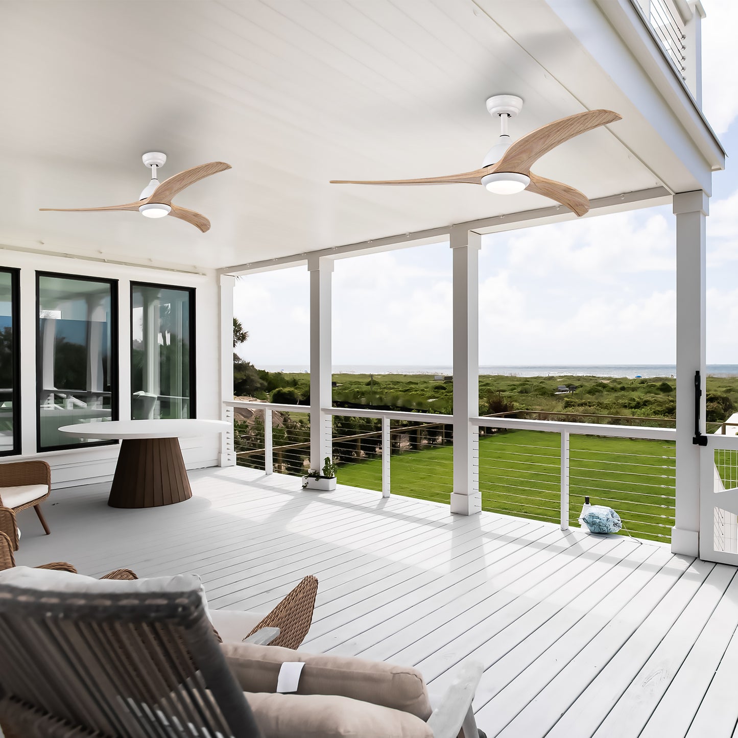 52" Ceiling Fan, Solid Wood Blades Ceiling Fan With Light with Remote Control, Noiseless Reversible Motor, 6 Speed ,3 Color ,for Patio Living Room, Bedroom,Indoor.(Matte White)