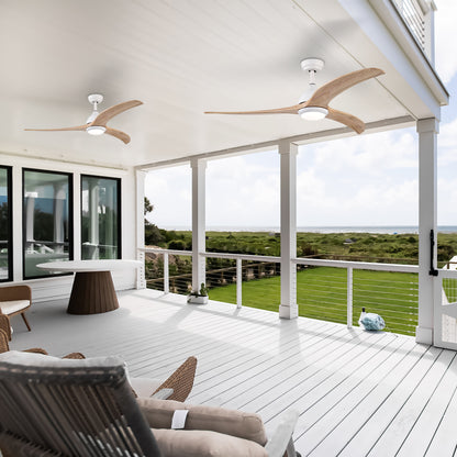 52" Ceiling Fan, Solid Wood Blades Ceiling Fan With Light with Remote Control, Noiseless Reversible Motor, 6 Speed ,3 Color ,for Patio Living Room, Bedroom,Indoor.(Matte White)