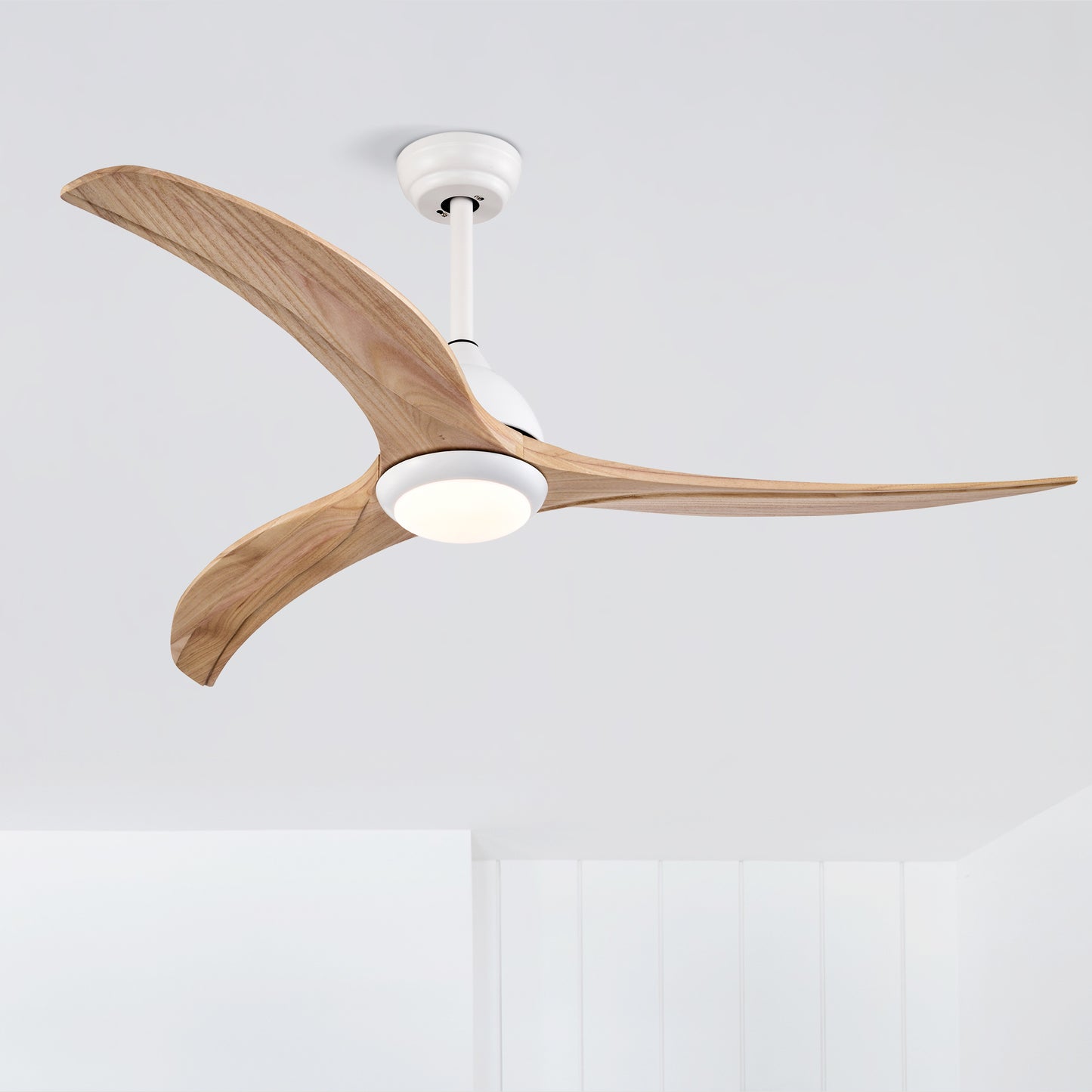 52" Ceiling Fan, Solid Wood Blades Ceiling Fan With Light with Remote Control, Noiseless Reversible Motor, 6 Speed ,3 Color ,for Patio Living Room, Bedroom,Indoor.(Matte White)