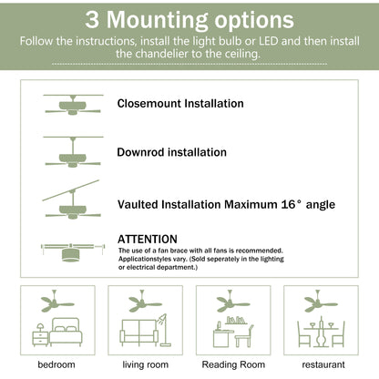 52" Ceiling Fan, Solid Wood Blades Ceiling Fan With Light with Remote Control, Noiseless Reversible Motor, 6 Speed ,3 Color ,for Patio Living Room, Bedroom,Indoor.(Matte White)