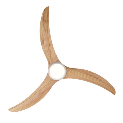 52" Ceiling Fan, Solid Wood Blades Ceiling Fan With Light with Remote Control, Noiseless Reversible Motor, 6 Speed ,3 Color ,for Patio Living Room, Bedroom,Indoor.(Matte White)