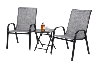 3 Piece Patio set, Outdoor Camping Chairs with Breathable Textilene Fabric, folding table with steel table top, 2chairs and 1table set ( Grey)