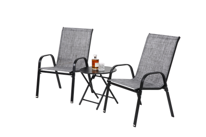 3 Piece Patio set, Outdoor Camping Chairs with Breathable Textilene Fabric, folding table with steel table top, 2chairs and 1table set ( Grey)