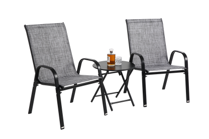 3 Piece Patio set, Outdoor Camping Chairs with Breathable Textilene Fabric, folding table with steel table top, 2chairs and 1table set ( Grey)