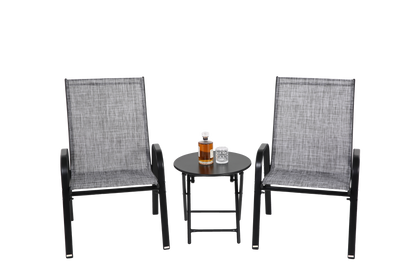 3 Piece Patio set, Outdoor Camping Chairs with Breathable Textilene Fabric, folding table with steel table top, 2chairs and 1table set ( Grey)