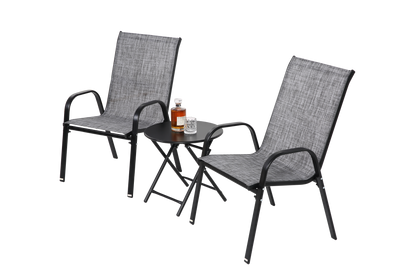 3 Piece Patio set, Outdoor Camping Chairs with Breathable Textilene Fabric, folding table with steel table top, 2chairs and 1table set ( Grey)