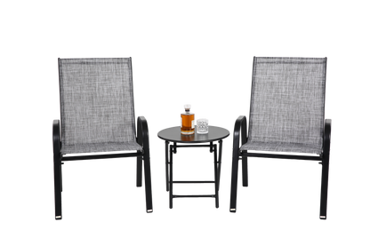 3 Piece Patio set, Outdoor Camping Chairs with Breathable Textilene Fabric, folding table with steel table top, 2chairs and 1table set ( Grey)