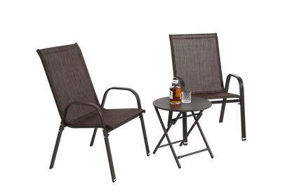 3 Piece Patio set, Outdoor Camping Chairs with Breathable Textilene Fabric, folding table with steel table top, 2chairs and 1table set ( Brown)