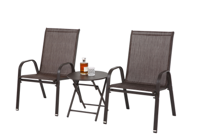 3 Piece Patio set, Outdoor Camping Chairs with Breathable Textilene Fabric, folding table with steel table top, 2chairs and 1table set ( Brown)