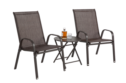 3 Piece Patio set, Outdoor Camping Chairs with Breathable Textilene Fabric, folding table with steel table top, 2chairs and 1table set ( Brown)