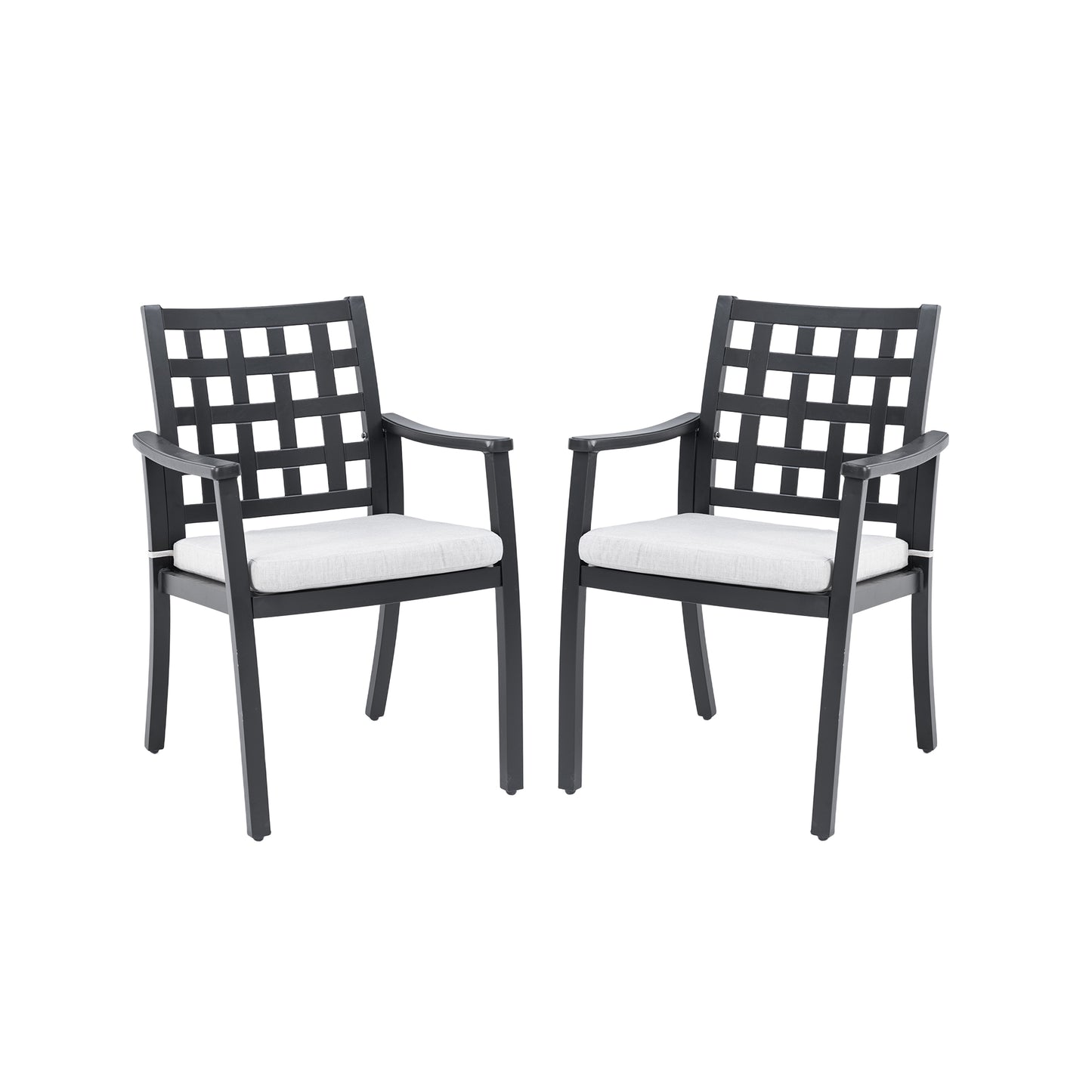 Modern Classic Cast Aluminum Outdoor Patio 2-Piece Dining Chairs, Textured Ember Black Finish, Ergonomic Lattice Backrest Design, Sunbrella Fabric Cushion,Weather-Resistant and Durable for Garden.