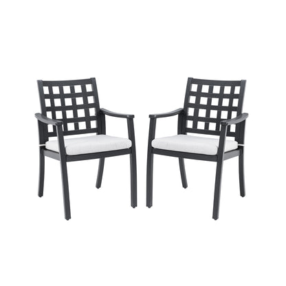 Modern Classic Cast Aluminum Outdoor Patio 2-Piece Dining Chairs, Textured Ember Black Finish, Ergonomic Lattice Backrest Design, Sunbrella Fabric Cushion,Weather-Resistant and Durable for Garden.