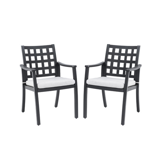 Modern Classic Cast Aluminum Outdoor Patio 2-Piece Dining Chairs, Textured Ember Black Finish, Ergonomic Lattice Backrest Design, Sunbrella Fabric Cushion,Weather-Resistant and Durable for Garden.