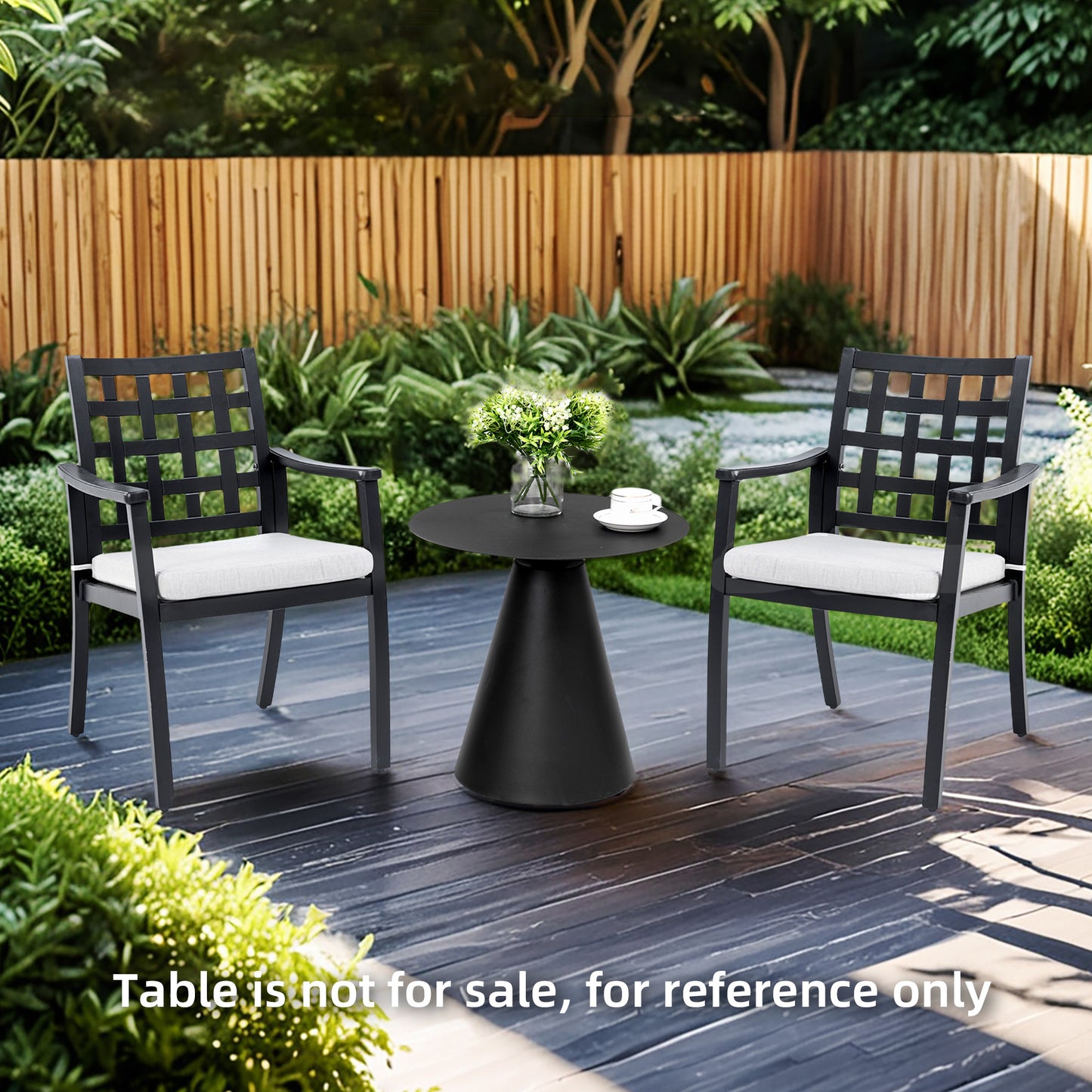Modern Classic Cast Aluminum Outdoor Patio 2-Piece Dining Chairs, Textured Ember Black Finish, Ergonomic Lattice Backrest Design, Sunbrella Fabric Cushion,Weather-Resistant and Durable for Garden.