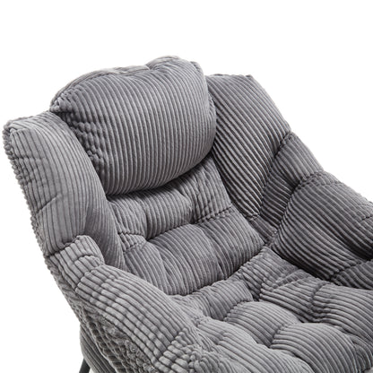 Lazy Chair with Ottoman, Modern Lounge Accent Chair with Armrests and a Side Pocket, Leisure Upholstered Sofa Chair Reading Chair with Footrest for Small Space, Corner Chair-Grey