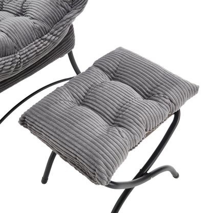 Lazy Chair with Ottoman, Modern Lounge Accent Chair with Armrests and a Side Pocket, Leisure Upholstered Sofa Chair Reading Chair with Footrest for Small Space, Corner Chair-Grey
