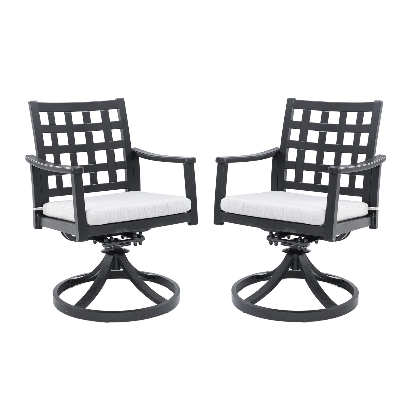 Modern Classic Outdoor Patio Cast Aluminum 2PCs Dining Swivel Rockers with Textured Ember Black Finish,Rocking-Rotating Motion,Lattice Design,Sunbrella Cushion,Weather-Resistant,Ergonomic & Stylish.